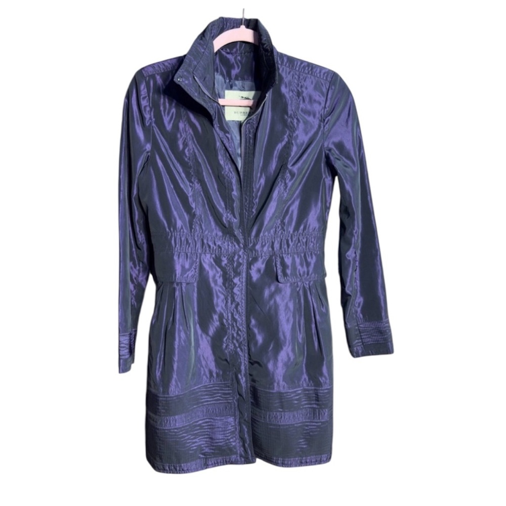 Burberry London Metallic Purple Nylon‎ Trench Coat Jacket Made in Italy Size 6